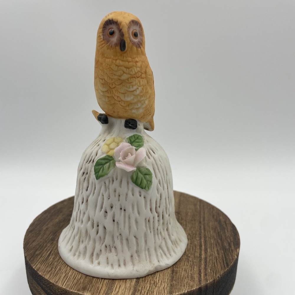 Vintage Fine Bone China Bell With Owl And‎ Flowers 4.5"